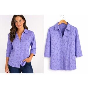 New Hannah Shirt Top Medium Purple Burnout 3/4 Sleeve